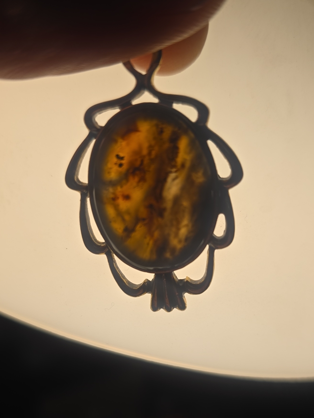 Gold-Tone Brown Oval Agate Cabochon Pendant Necklace